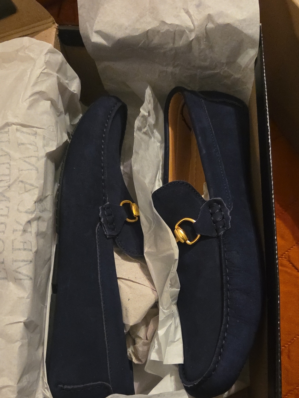 Mercanti Fiorentini Navy Suede Loafers with Gold Bit